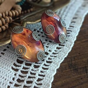 Vintage Large Oval Brown Opaque Clip Ons